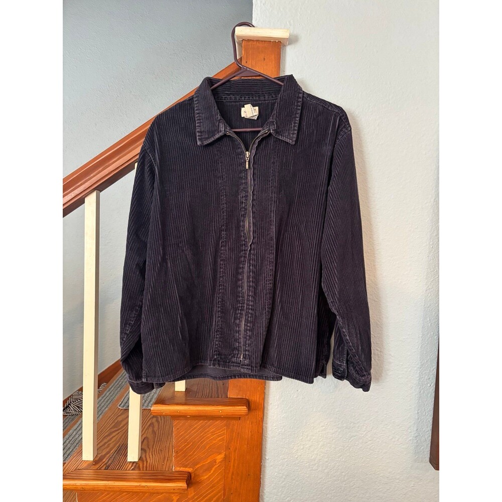 Vintage 90s NorthCrest Corduroy Jacket Women's XL Thick Cord Full Zip navy blue